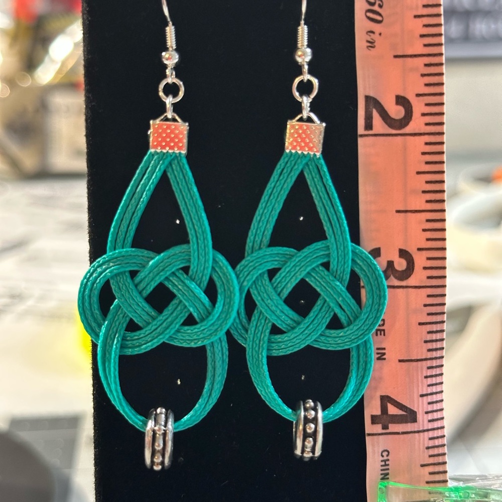 Hand Crafted Turquoise Knot Earrings with Silver Accents - Picture 5 of 6